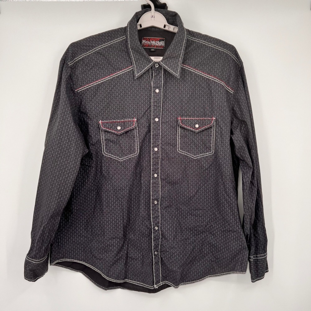 Rock and Roll Cowboy Mens XXL Black Geometric‎ Western Pearl Snap Shirt B2S7037
